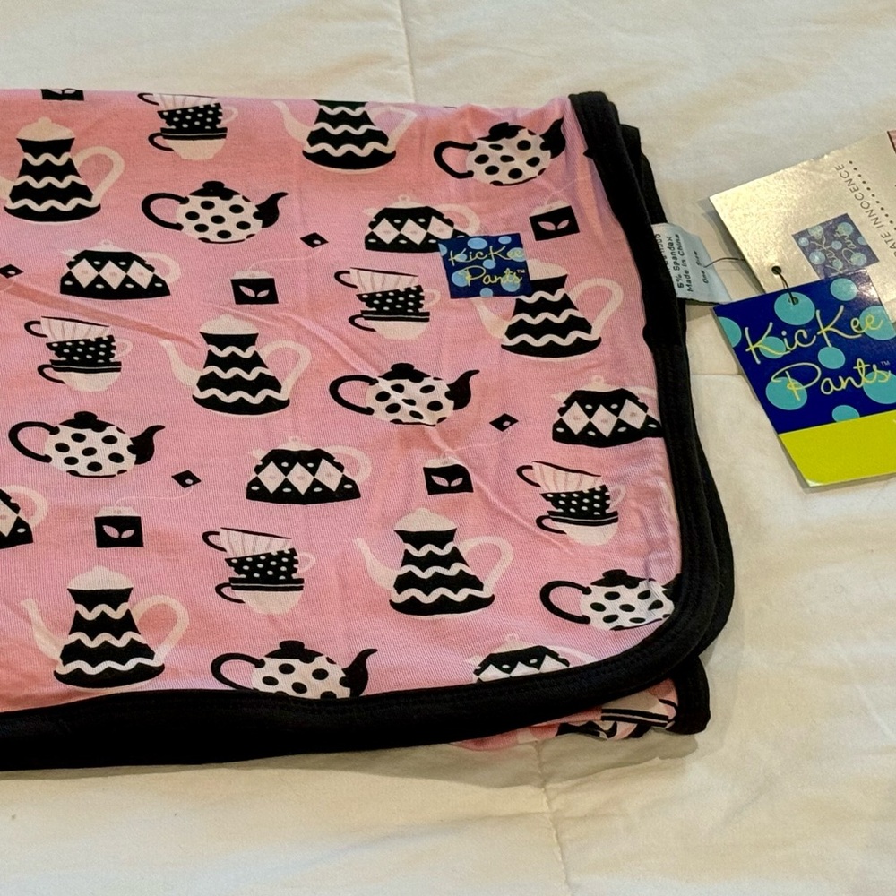 NWT Kickee Pants Pink Tea Party Swaddle Blanket